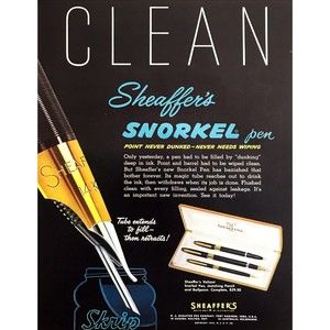 1953 Sheaffer's Snorkel Pen photo "Tube Extends & Retreats" vintage print ad